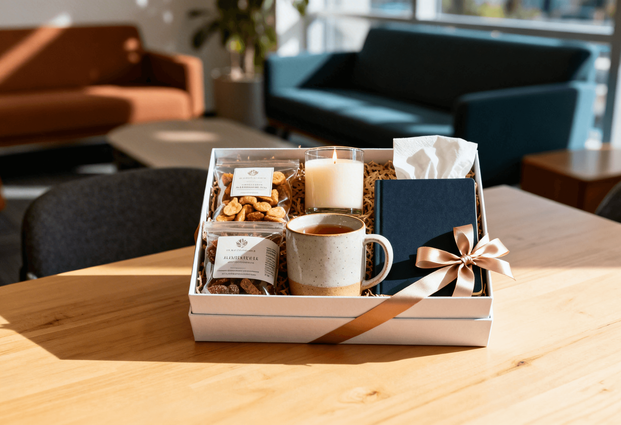Starter gift box with candle, tea, and artisan items